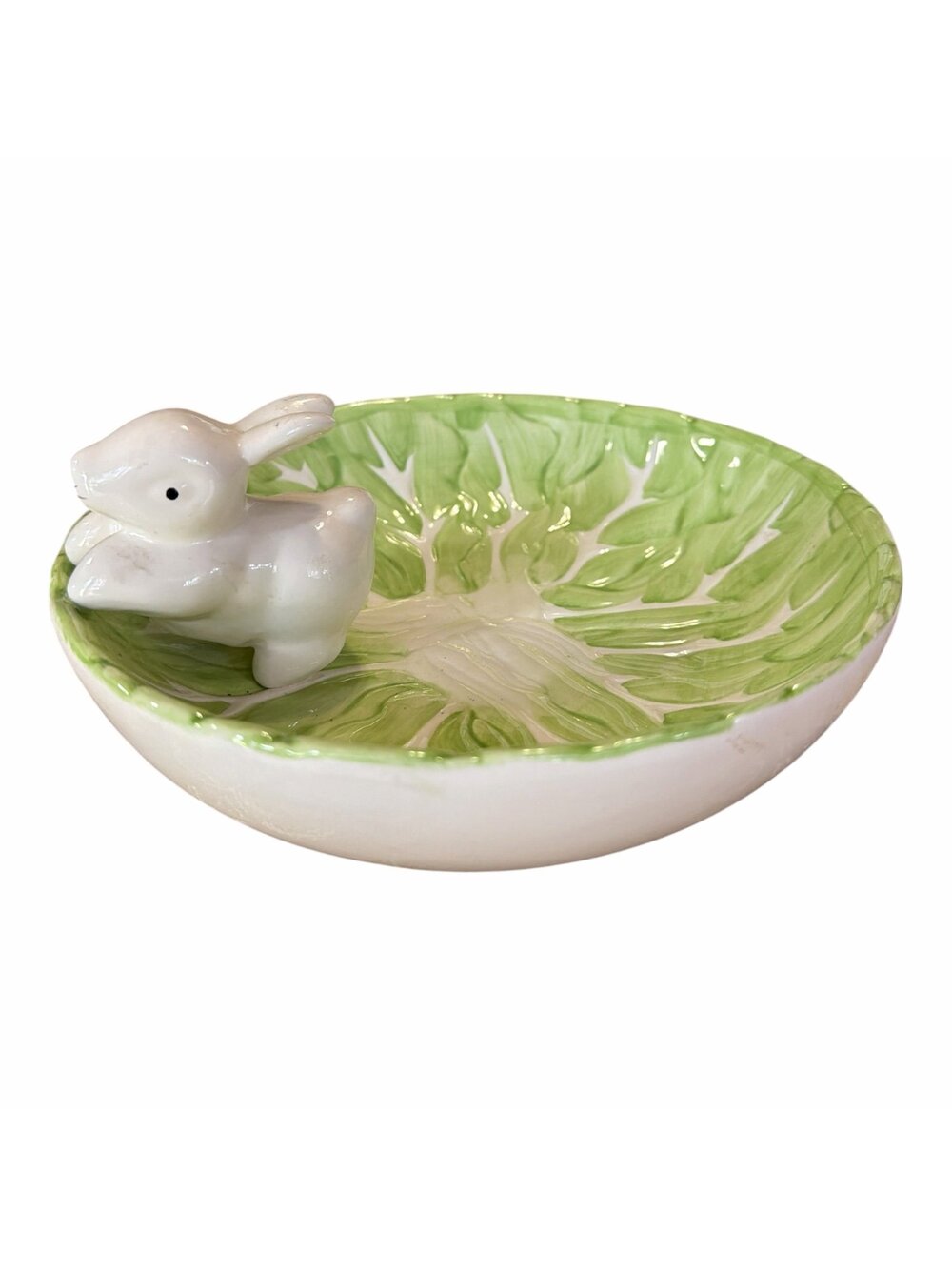 WCL White Bunny Green Lettuce 8 1/2” Bowl Easter Candy Serve Dish. Very Good Con